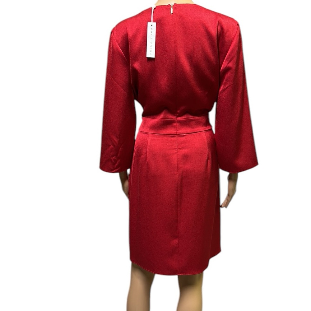 Trina Turk Ruby Red Shimmer 3 Quarter Sleeve Lined Zip Back Moment Dress Size 12 - Picture 3 of 12